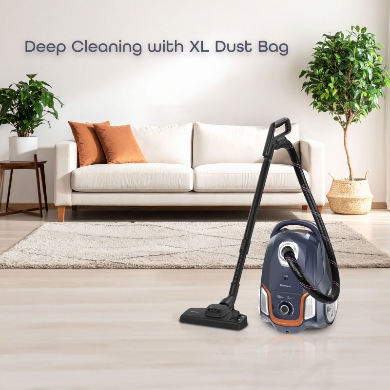 Aspirator Rohnson R1252, putere 800W,functie control putere, filtrare dubla, tub telescopic metalic, maner ,sac textil 4.5L, 78dB